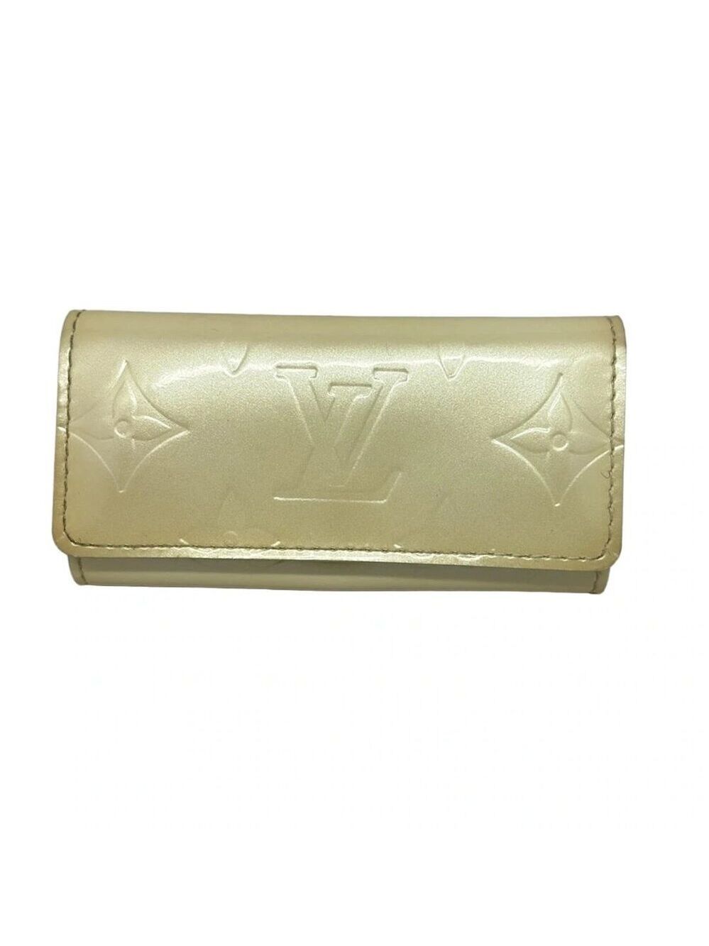 Authentic LOUIS VUITTON Multicles 4 Soft Beige Leather Vernis Keycase br99-11262